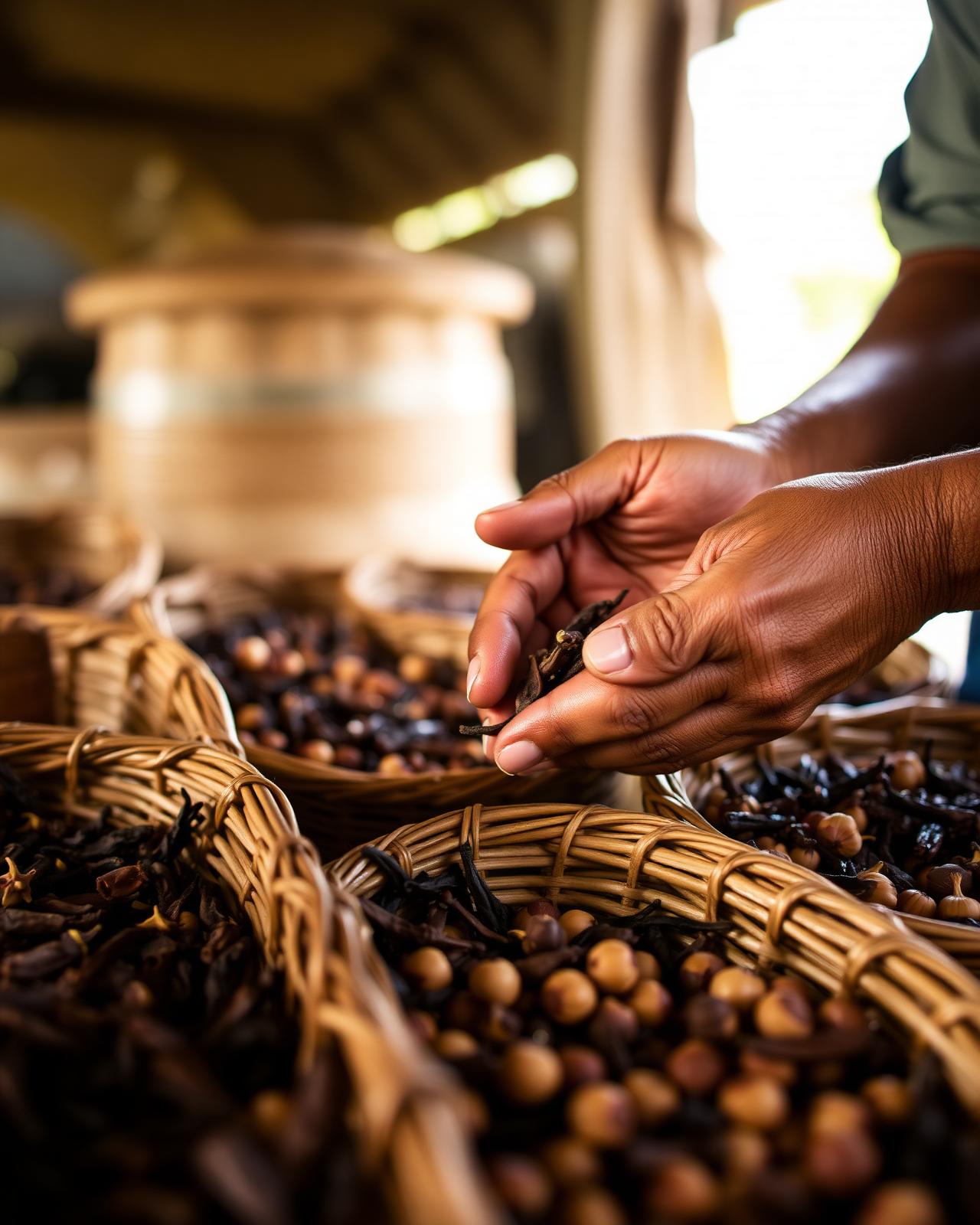 Indonesian artisan sorting spices